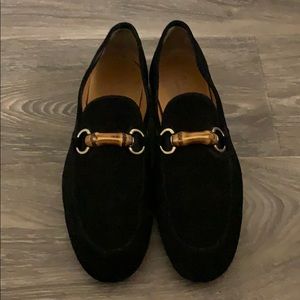 GUCCI Black Suede Loafers w/ Bamboo Horsebit